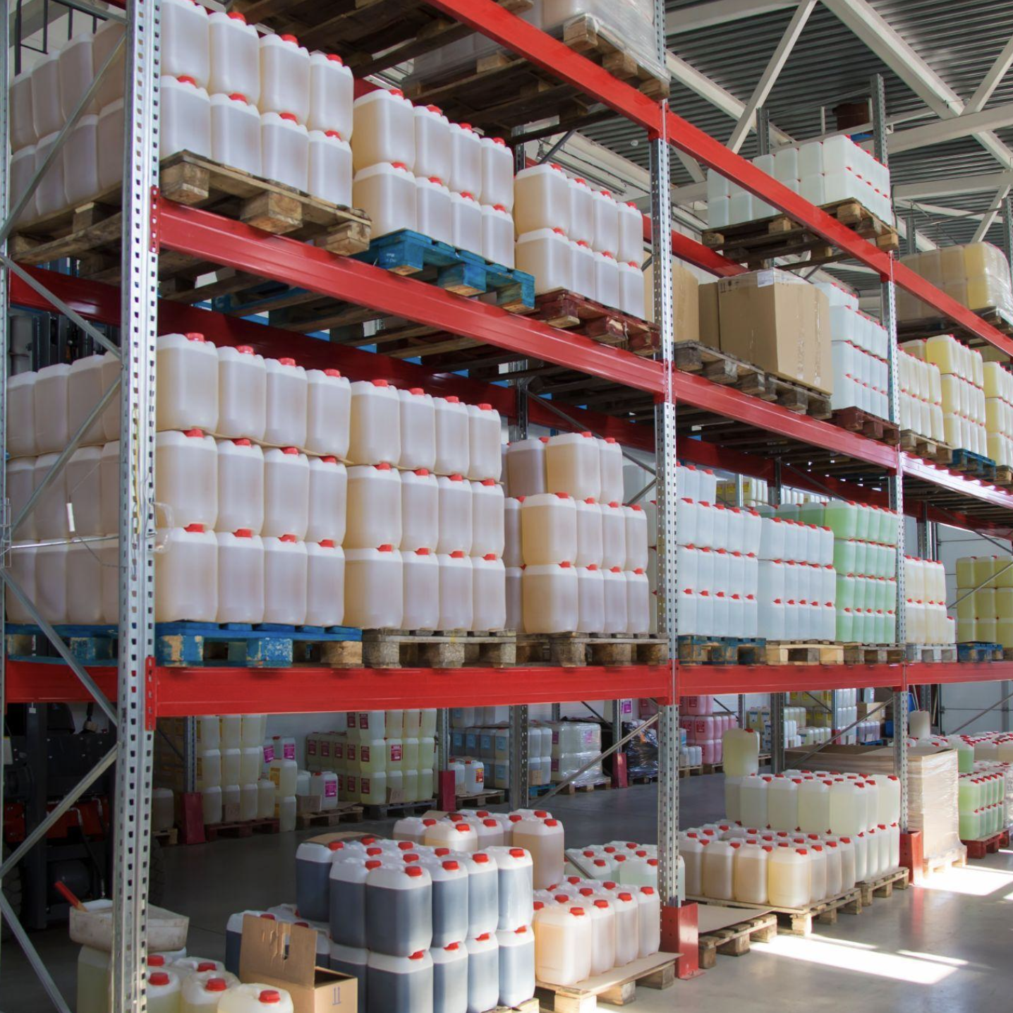 Dated aviation chemistry stored in temperature-controlled shelving with batch segregation at an aerospace distributor
